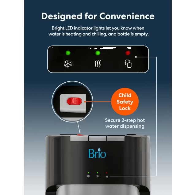 Brio Bottom Load Water Cooler Dispenser with Hot Cold and Room Temperature Water 3 to 5 Gallon Capacity Water Jugs
