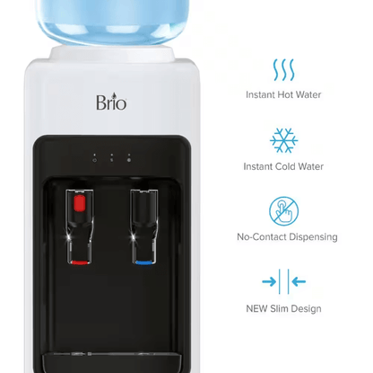 Brio 300 Series Slimline Top-Load Water Dispenser for 3 & 5 Gallon Bottles, Paddle Dispensing, Hot & Cold, White