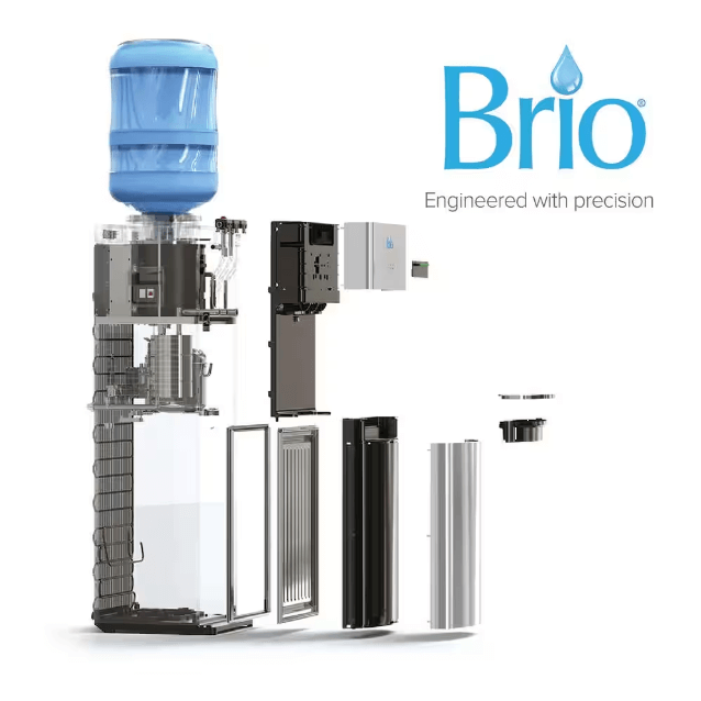 Brio Hot Cold and Room Temp Water Dispenser Cooler Top Load, Tri Temp, Black and Stainless Steel, Essential Series